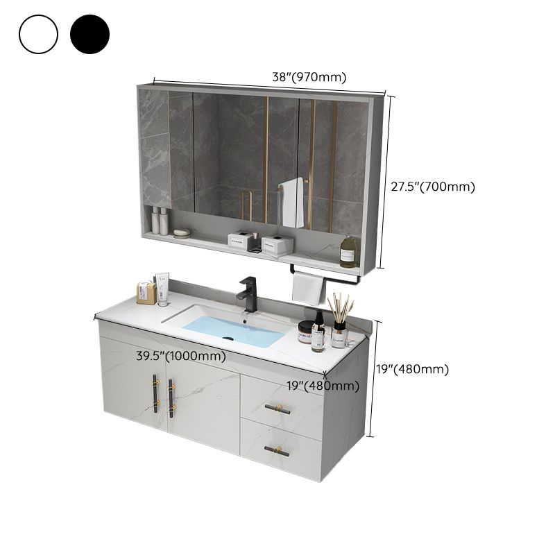 Stone Top Vanity Set Single Sink Mirror Drawers Wall-Mounted Rectangle Vanity with 2 Doors Clearhalo 'Bathroom Remodel & Bathroom Fixtures' 'Bathroom Vanities' 'bathroom_vanities' 'Home Improvement' 'home_improvement' 'home_improvement_bathroom_vanities' 1200x1200_6cb7ee5c-ca98-488e-a51d-792a231463f3