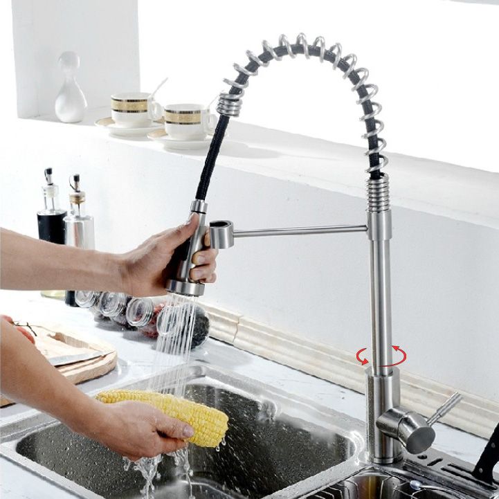 Modern Spring Spout Faucets 1-Handle 1-Hole with Water Dispenser Standard Kitchen Faucets Clearhalo 'Home Improvement' 'home_improvement' 'home_improvement_kitchen_faucets' 'Kitchen Faucets' 'Kitchen Remodel & Kitchen Fixtures' 'Kitchen Sinks & Faucet Components' 'kitchen_faucets' 1200x1200_6cc63b3c-0f8c-4040-8b08-368cb8fe174b