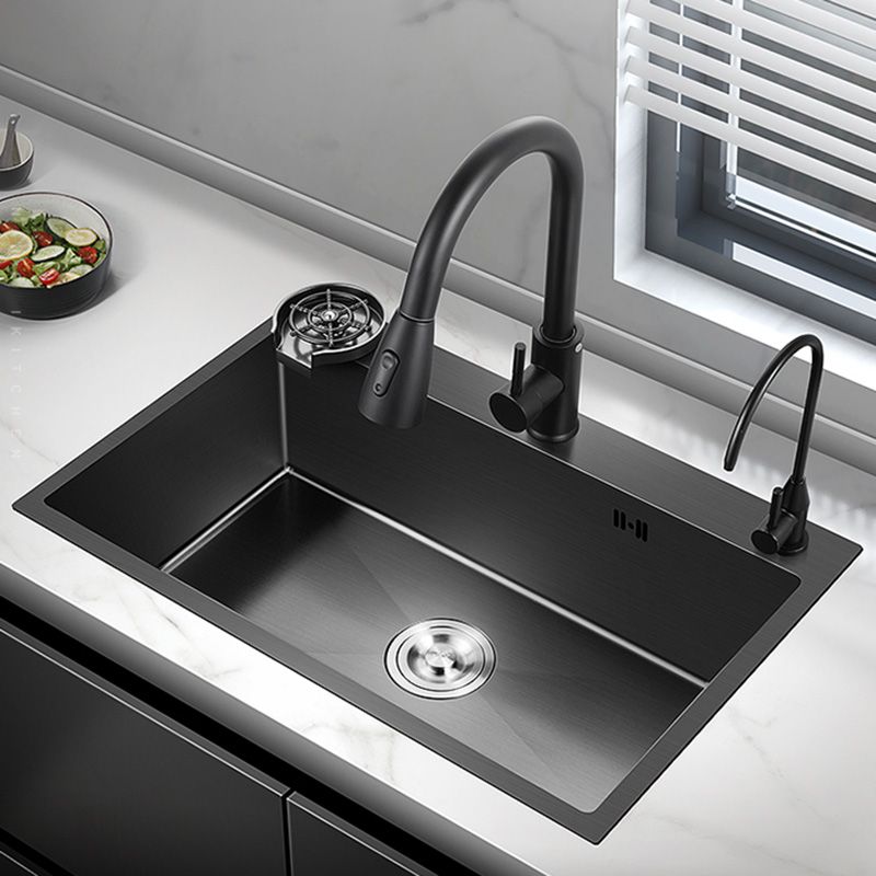 Black Stainless Steel Kitchen Sink Single Bowl Sink with Basket ...