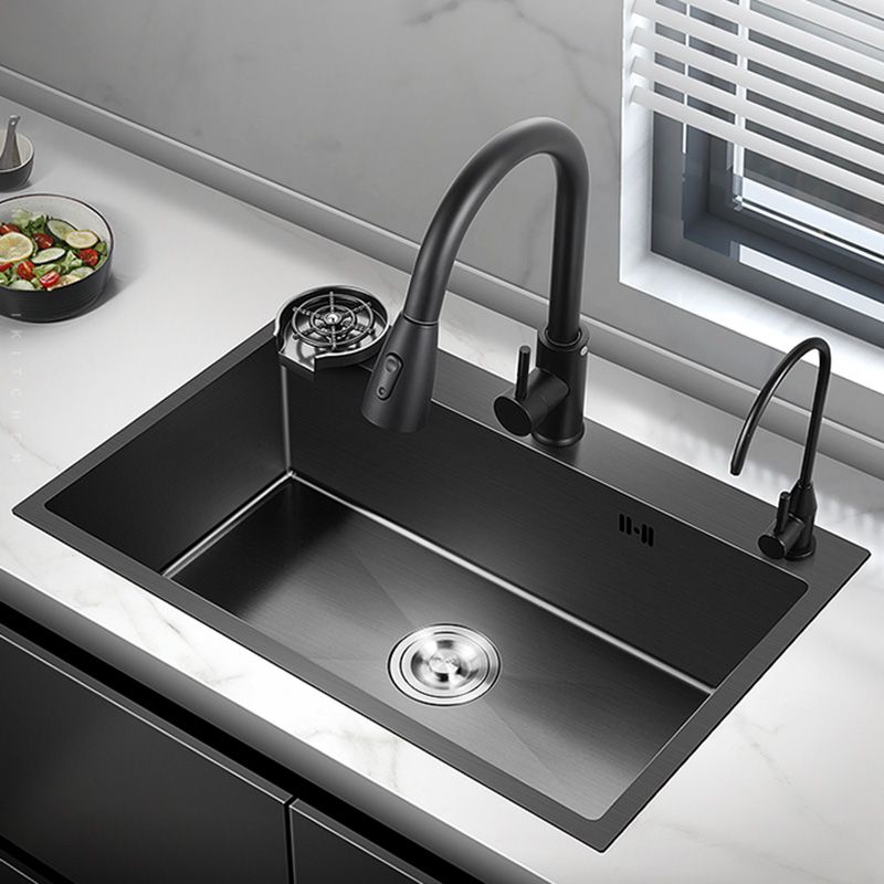 Black Stainless Steel Kitchen Sink Single Bowl Sink with Basket Strainer Clearhalo 'Home Improvement' 'home_improvement' 'home_improvement_kitchen_sinks' 'Kitchen Remodel & Kitchen Fixtures' 'Kitchen Sinks & Faucet Components' 'Kitchen Sinks' 'kitchen_sinks' 1200x1200_6cceadd9-a58e-4108-81e8-453645affda3