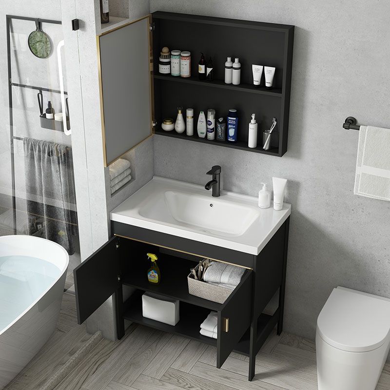 Freestanding Metal Mirror Included Sink Vanity with Sink for Bathroom Clearhalo 'Bathroom Remodel & Bathroom Fixtures' 'Bathroom Vanities' 'bathroom_vanities' 'Home Improvement' 'home_improvement' 'home_improvement_bathroom_vanities' 1200x1200_6d715811-08a9-4676-aef7-cf00712fa978