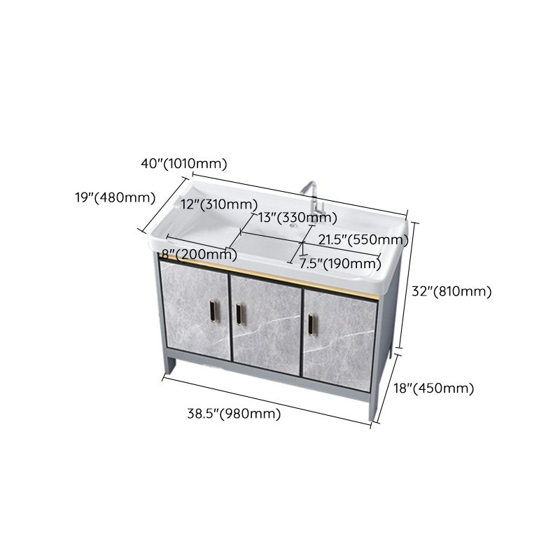 Metal Freestanding Sink Vanity Modern Mirror Cabinet Bathroom Vanity Set in Gray Clearhalo 'Bathroom Remodel & Bathroom Fixtures' 'Bathroom Vanities' 'bathroom_vanities' 'Home Improvement' 'home_improvement' 'home_improvement_bathroom_vanities' 1200x1200_6d781a70-49f2-414f-8eb3-9719f7061bd9