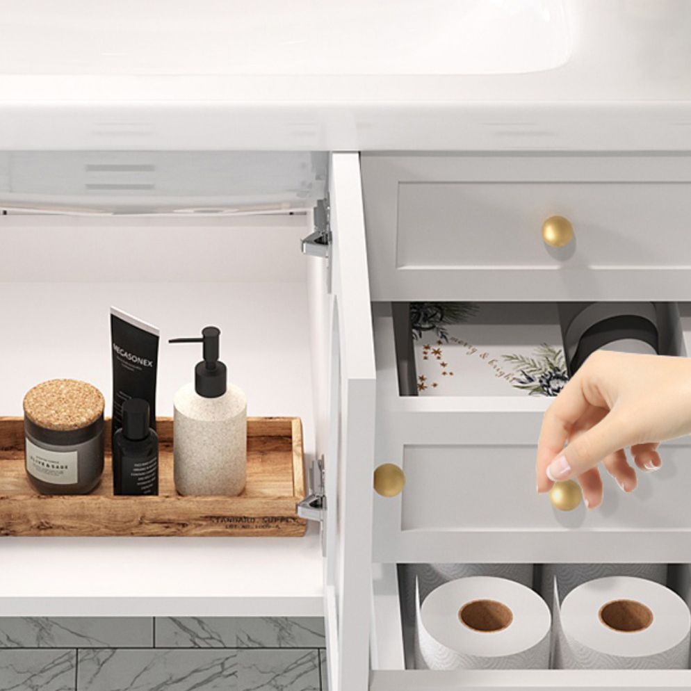 Glam Vanity White Single Sink Wall Mount Wood Frame Rectangular Mirror Bath Vanity Clearhalo 'Bathroom Remodel & Bathroom Fixtures' 'Bathroom Vanities' 'bathroom_vanities' 'Home Improvement' 'home_improvement' 'home_improvement_bathroom_vanities' 1200x1200_6dfa16ec-6c32-4e4b-a850-03545888afd7