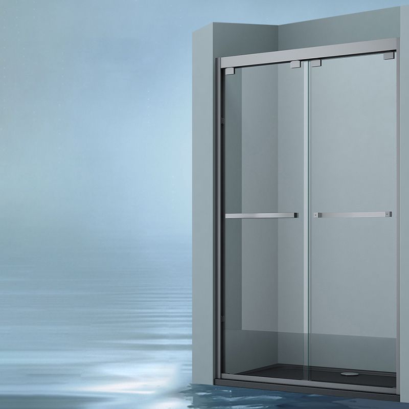 Clear Tempered Shower Door Double Sliding Shower Bath Door with 2 Door Handles Clearhalo 'Bathroom Remodel & Bathroom Fixtures' 'Home Improvement' 'home_improvement' 'home_improvement_shower_tub_doors' 'Shower and Tub Doors' 'shower_tub_doors' 'Showers & Bathtubs' 1200x1200_6e025bbf-2a7a-4629-aafa-33c1a5a5534f