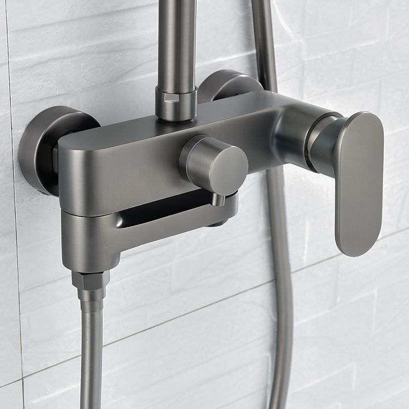 Square Shower System Wall Mount Shower Arm Grey Shower System with Shower Hose Clearhalo 'Bathroom Remodel & Bathroom Fixtures' 'Home Improvement' 'home_improvement' 'home_improvement_shower_faucets' 'Shower Faucets & Systems' 'shower_faucets' 'Showers & Bathtubs Plumbing' 'Showers & Bathtubs' 1200x1200_6e037a8f-870e-4ea3-9d86-3ade3468c818