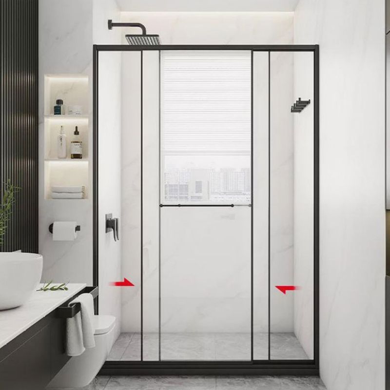 Black Frame Double Sliding Shower Bath Door Transparent Shower Door Clearhalo 'Bathroom Remodel & Bathroom Fixtures' 'Home Improvement' 'home_improvement' 'home_improvement_shower_tub_doors' 'Shower and Tub Doors' 'shower_tub_doors' 'Showers & Bathtubs' 1200x1200_6e11ce54-6f8d-49dc-aa0c-788897671bc9