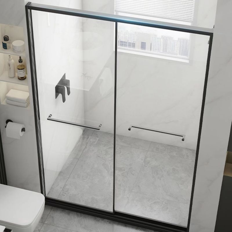 Black Frame Double Sliding Shower Bath Door Transparent Shower Door Clearhalo 'Bathroom Remodel & Bathroom Fixtures' 'Home Improvement' 'home_improvement' 'home_improvement_shower_tub_doors' 'Shower and Tub Doors' 'shower_tub_doors' 'Showers & Bathtubs' 1200x1200_6e35a726-3954-489e-b029-557223b7606b