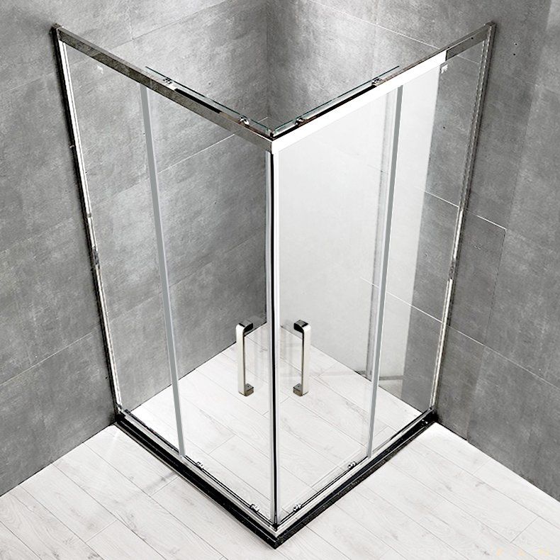 Framed Tempered Glass Shower Kit Corner Double Sliding Shower Kit Clearhalo 'Bathroom Remodel & Bathroom Fixtures' 'Home Improvement' 'home_improvement' 'home_improvement_shower_stalls_enclosures' 'Shower Stalls & Enclosures' 'shower_stalls_enclosures' 'Showers & Bathtubs' 1200x1200_6e39f57d-96e1-4405-8f19-35e9a509cee2