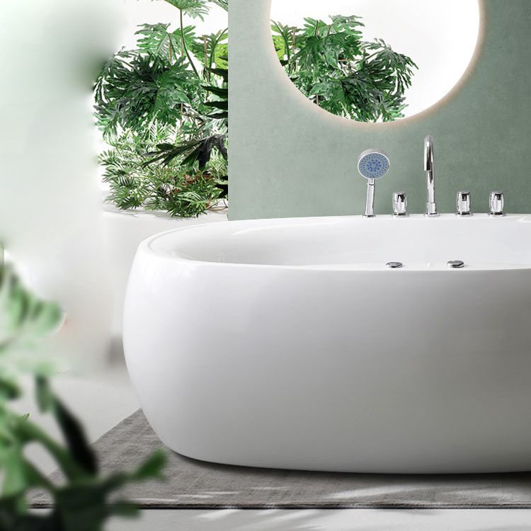 Modern Oval Acrylic Bathtub Hotel Freestanding Bath Tub in White Clearhalo 'Bathroom Remodel & Bathroom Fixtures' 'Bathtubs' 'Home Improvement' 'home_improvement' 'home_improvement_bathtubs' 'Showers & Bathtubs' 1200x1200_6e5bbb22-1e35-430c-9b70-e7b6ec49445e
