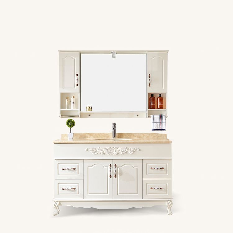Wood Frame Bathroom Vanity White Freestanding Mirror Drawers Rectangle Vanity with 2 Doors Clearhalo 'Bathroom Remodel & Bathroom Fixtures' 'Bathroom Vanities' 'bathroom_vanities' 'Home Improvement' 'home_improvement' 'home_improvement_bathroom_vanities' 1200x1200_6e727501-a11f-42b8-8f11-f752089a9d13