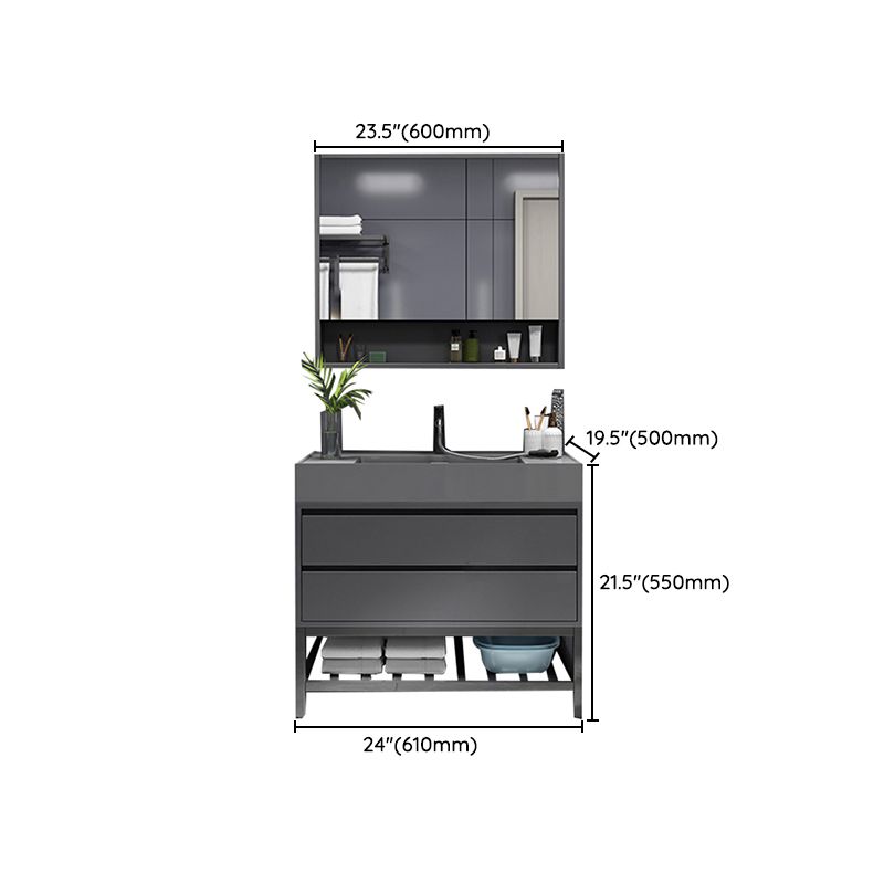 Grey Single Sink Vanity Wood Frame Mirror Rectangular Glam Faucet Vanity with 2 Drawers Clearhalo 'Bathroom Remodel & Bathroom Fixtures' 'Bathroom Vanities' 'bathroom_vanities' 'Home Improvement' 'home_improvement' 'home_improvement_bathroom_vanities' 1200x1200_6eb085bc-d821-45cf-ac93-a5860b36cb38