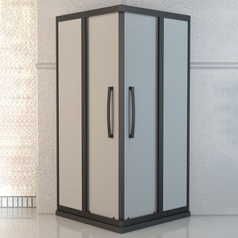 Square Black Framed Shower Enclosure Tempered Glass Shower Kit with Double Door Handles Clearhalo 'Bathroom Remodel & Bathroom Fixtures' 'Home Improvement' 'home_improvement' 'home_improvement_shower_stalls_enclosures' 'Shower Stalls & Enclosures' 'shower_stalls_enclosures' 'Showers & Bathtubs' 1200x1200_6eb9f42f-46bc-40a9-8e9b-22629a0940e1
