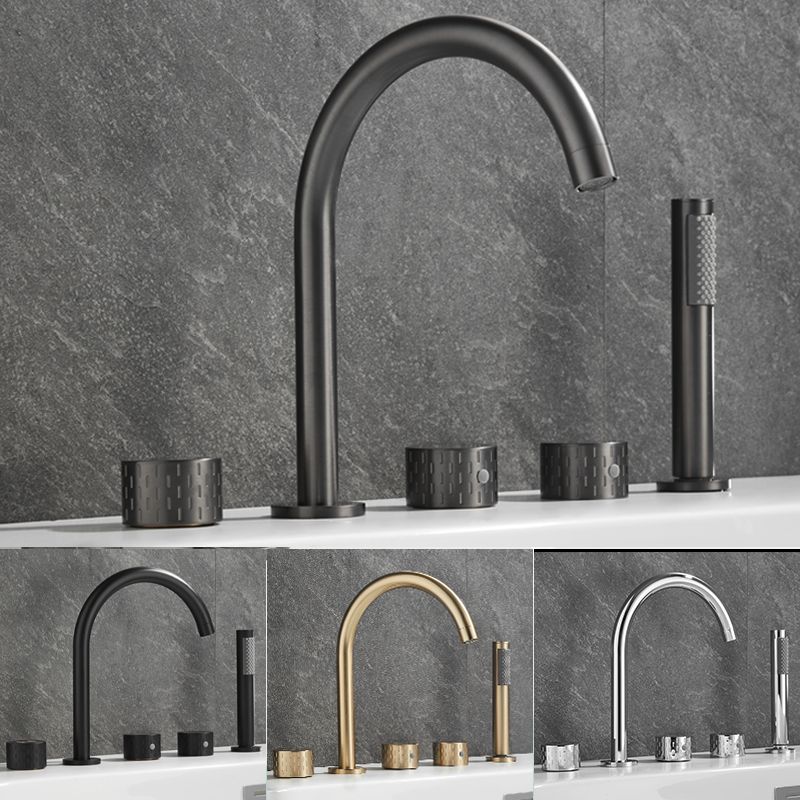 Traditional Deck Mounted Metal Tub Filler Three Handles Faucet Clearhalo 'Bathroom Remodel & Bathroom Fixtures' 'Bathtub Faucets' 'bathtub_faucets' 'Home Improvement' 'home_improvement' 'home_improvement_bathtub_faucets' 1200x1200_6ec14899-6cf4-4161-9535-4a4c70e03acd