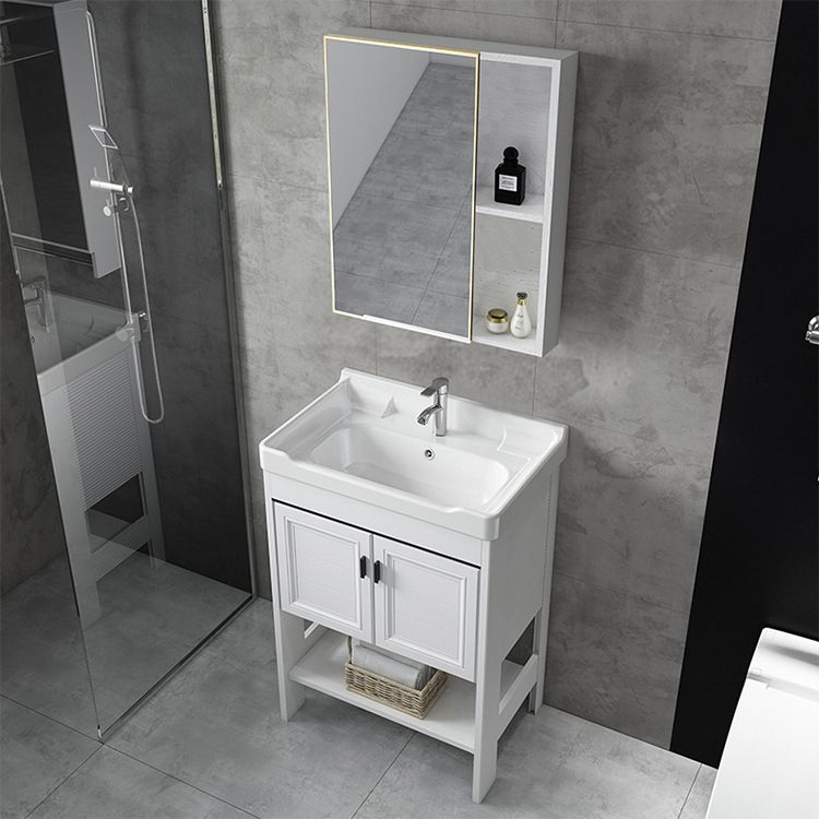 Bathroom Sink Vanity Drawers Doors Mirror Shelf Storage Vanity with Faucet Clearhalo 'Bathroom Remodel & Bathroom Fixtures' 'Bathroom Vanities' 'bathroom_vanities' 'Home Improvement' 'home_improvement' 'home_improvement_bathroom_vanities' 1200x1200_6ee36d38-8fcd-4644-95d3-d62231601dd2