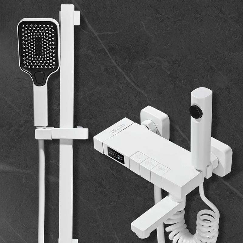Swivel Shower System White Square Shower Hose Wall Mount Slide Bar Included Shower System Clearhalo 'Bathroom Remodel & Bathroom Fixtures' 'Home Improvement' 'home_improvement' 'home_improvement_shower_faucets' 'Shower Faucets & Systems' 'shower_faucets' 'Showers & Bathtubs Plumbing' 'Showers & Bathtubs' 1200x1200_6eef5634-0f6b-40fc-bdc9-e6bc6ecb056f