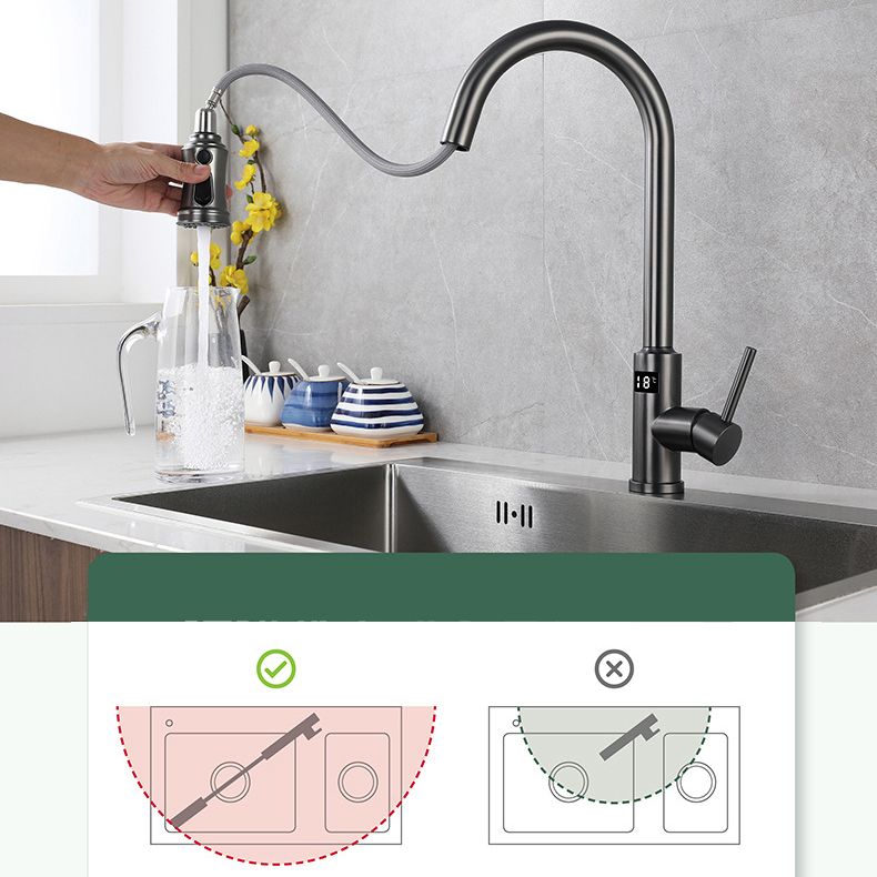 Modern Style Kitchen Faucet Stainless Steel Single Handle Retractable Kitchen Faucet Clearhalo 'Home Improvement' 'home_improvement' 'home_improvement_kitchen_faucets' 'Kitchen Faucets' 'Kitchen Remodel & Kitchen Fixtures' 'Kitchen Sinks & Faucet Components' 'kitchen_faucets' 1200x1200_6f2df45e-2b66-4863-980e-85e2fbd67fef