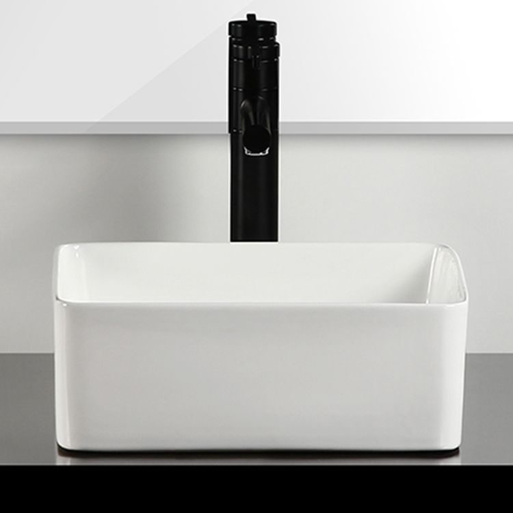 Bathroom Sink Ceramic White Square Black Faucet Bathroom Sink Clearhalo 'Bathroom Remodel & Bathroom Fixtures' 'Bathroom Sinks & Faucet Components' 'Bathroom Sinks' 'bathroom_sink' 'Home Improvement' 'home_improvement' 'home_improvement_bathroom_sink' 1200x1200_6f71666b-57b5-43c2-a626-0f36c561d3c3