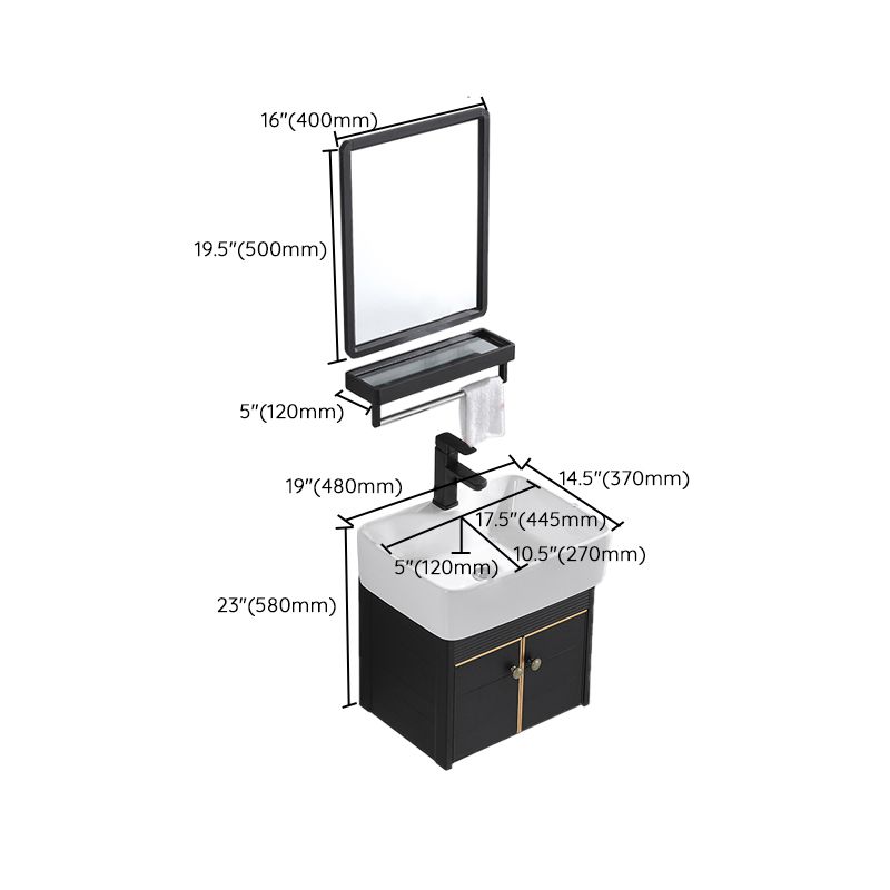 Modern Vanity Set Wall-mounted Ceramic Sink Black Faucet Vanity with Mirror Clearhalo 'Bathroom Remodel & Bathroom Fixtures' 'Bathroom Vanities' 'bathroom_vanities' 'Home Improvement' 'home_improvement' 'home_improvement_bathroom_vanities' 1200x1200_6f8af4cc-6659-4351-93fa-daf1661146a8