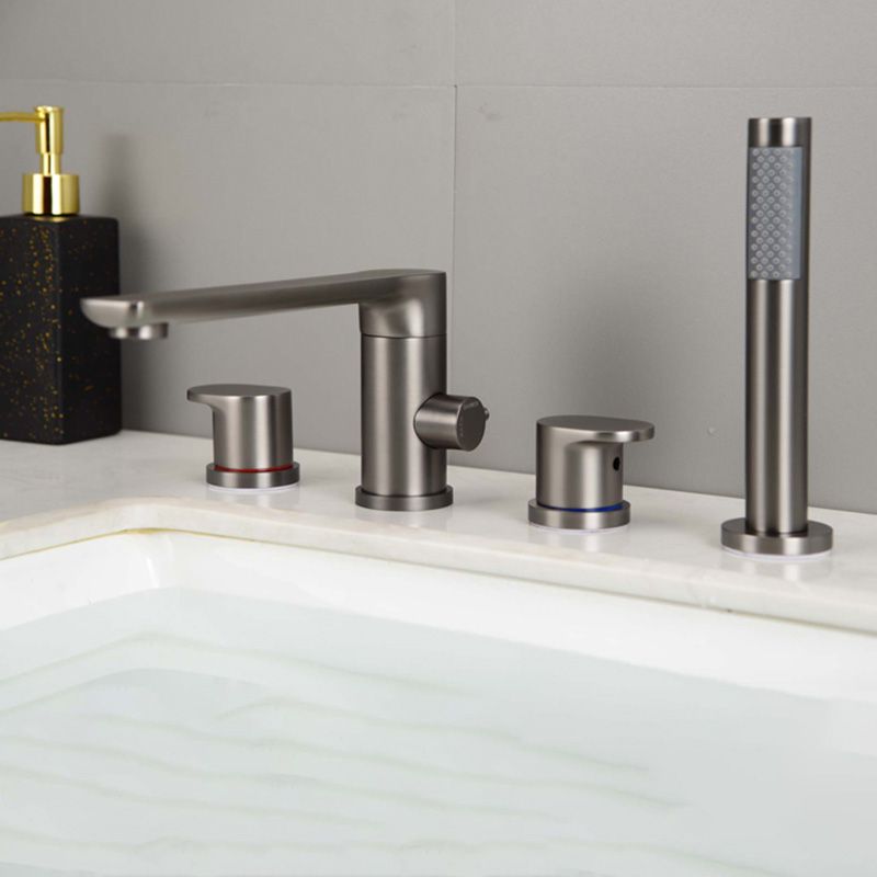 Modern Bathtub Faucet Deck Mounted Roman Tub Faucet Trim with Handshower Clearhalo 'Bathroom Remodel & Bathroom Fixtures' 'Bathtub Faucets' 'bathtub_faucets' 'Home Improvement' 'home_improvement' 'home_improvement_bathtub_faucets' 1200x1200_6fc59613-de92-476a-b6cf-937036af376c