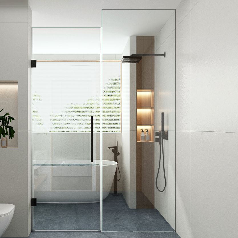 One-shaped Simple Frameless Flat-opening Tempered Glass Shower Door Clearhalo 'Bathroom Remodel & Bathroom Fixtures' 'Home Improvement' 'home_improvement' 'home_improvement_shower_tub_doors' 'Shower and Tub Doors' 'shower_tub_doors' 'Showers & Bathtubs' 1200x1200_6fd64612-aa6b-4065-920a-ac1972fb09b4