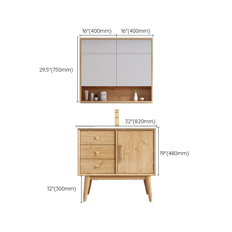 Wood Freestanding Vanity Set Drawers Rectangle Single Sink Bathroom Vanity with Mirror Clearhalo 'Bathroom Remodel & Bathroom Fixtures' 'Bathroom Vanities' 'bathroom_vanities' 'Home Improvement' 'home_improvement' 'home_improvement_bathroom_vanities' 1200x1200_7000f92b-0c9e-4dd3-9b2c-c07f29891d96