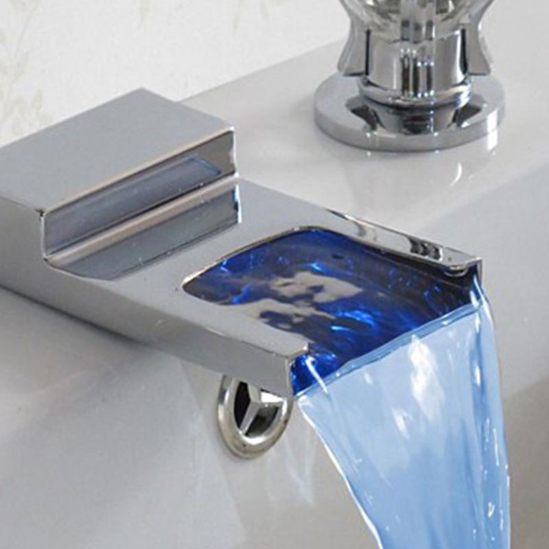 LED Widespread Lavatory Faucet Double Handle Bathroom Faucet Waterfall Spout Faucet Clearhalo 'Bathroom Remodel & Bathroom Fixtures' 'Bathroom Sink Faucets' 'Bathroom Sinks & Faucet Components' 'bathroom_sink_faucets' 'Home Improvement' 'home_improvement' 'home_improvement_bathroom_sink_faucets' 1200x1200_70043b11-d93b-4401-b4d1-501c52e817cc