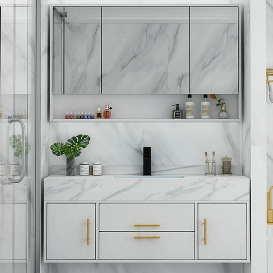 Fashionable Bathroom Vanity Set Wall-Mounted Open Shelf Faucet Included ...