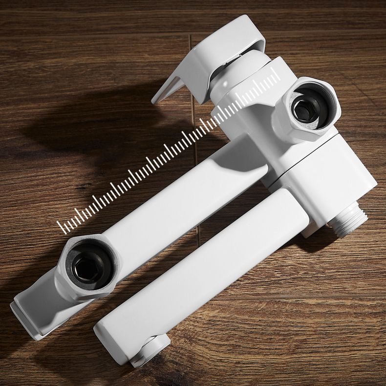 White Bath Faucet Trim Single Lever Handle Swivel Spout Wall-Mounted Handshower Tub Filler Clearhalo 'Bathroom Remodel & Bathroom Fixtures' 'Bathtub Faucets' 'bathtub_faucets' 'Home Improvement' 'home_improvement' 'home_improvement_bathtub_faucets' 1200x1200_70765211-3706-44bb-a9e9-8e76c3742f9d