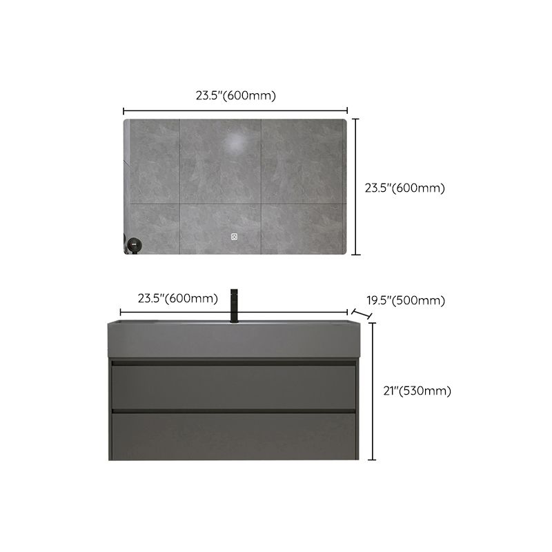 Wood Frame Bathroom Vanity Grey 2 Drawers Single Sink Mirror Wall Mount Rectangular Vanity Clearhalo 'Bathroom Remodel & Bathroom Fixtures' 'Bathroom Vanities' 'bathroom_vanities' 'Home Improvement' 'home_improvement' 'home_improvement_bathroom_vanities' 1200x1200_70855d5d-8f97-4abf-856f-eb0bd2a0281f