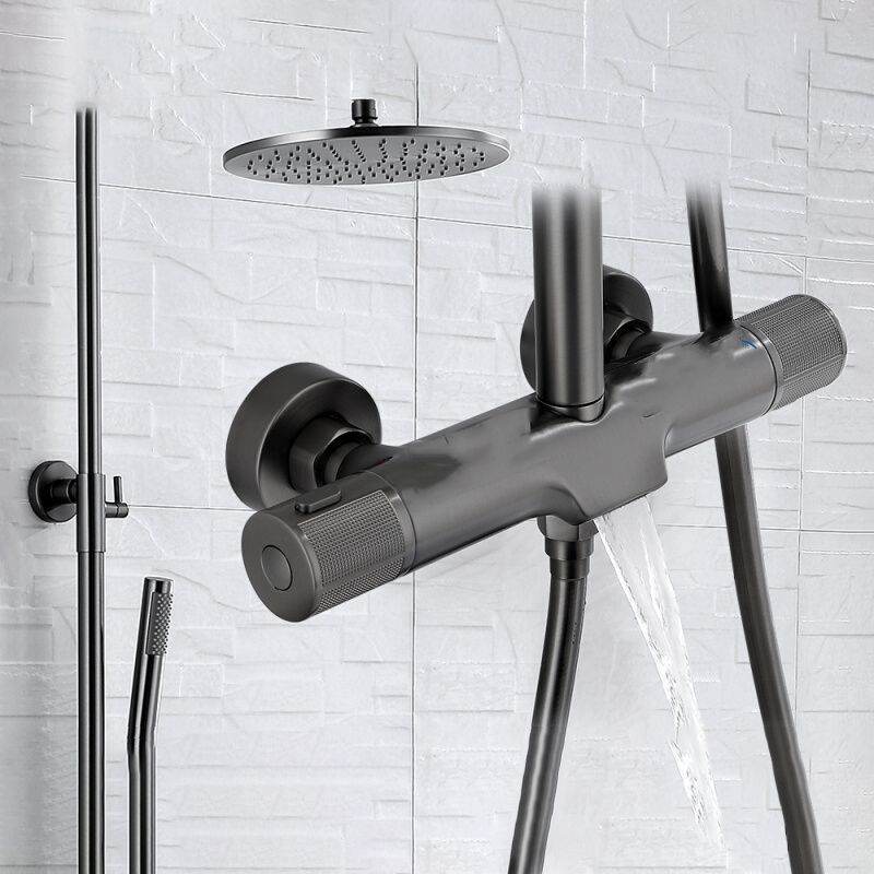 Wall Mounted Shower System Grey Knob Handle Shower System with Hand Shower Clearhalo 'Bathroom Remodel & Bathroom Fixtures' 'Home Improvement' 'home_improvement' 'home_improvement_shower_faucets' 'Shower Faucets & Systems' 'shower_faucets' 'Showers & Bathtubs Plumbing' 'Showers & Bathtubs' 1200x1200_70b4528a-1117-421a-8195-e2f43121cc54