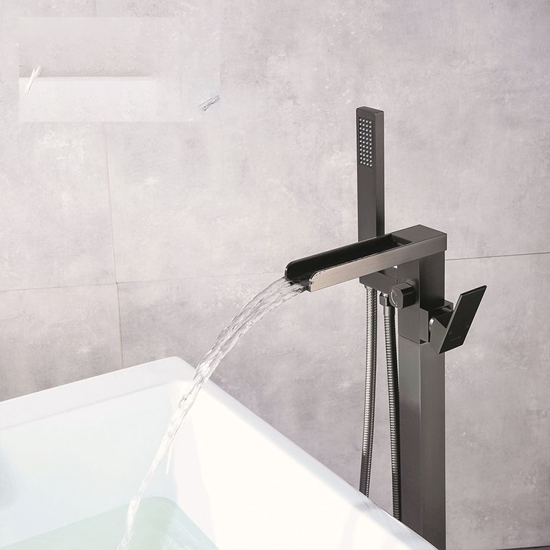 Modern Floor Standing Rod Handle Handheld Shower Head Bathtub Faucet Clearhalo 'Bathroom Remodel & Bathroom Fixtures' 'Bathtub Faucets' 'bathtub_faucets' 'Home Improvement' 'home_improvement' 'home_improvement_bathtub_faucets' 1200x1200_710a1fa5-0ddf-4116-9b8b-b2631df7c4a4