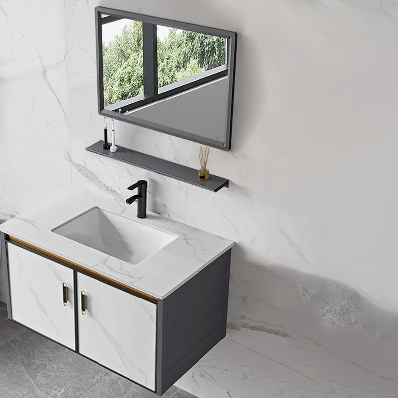 Sink Vanity Wall Mounted Mirror Drawers Ceramic Bathroom Vanity with Faucet Clearhalo 'Bathroom Remodel & Bathroom Fixtures' 'Bathroom Vanities' 'bathroom_vanities' 'Home Improvement' 'home_improvement' 'home_improvement_bathroom_vanities' 1200x1200_7142d74e-d876-429b-bf36-b4b154538132