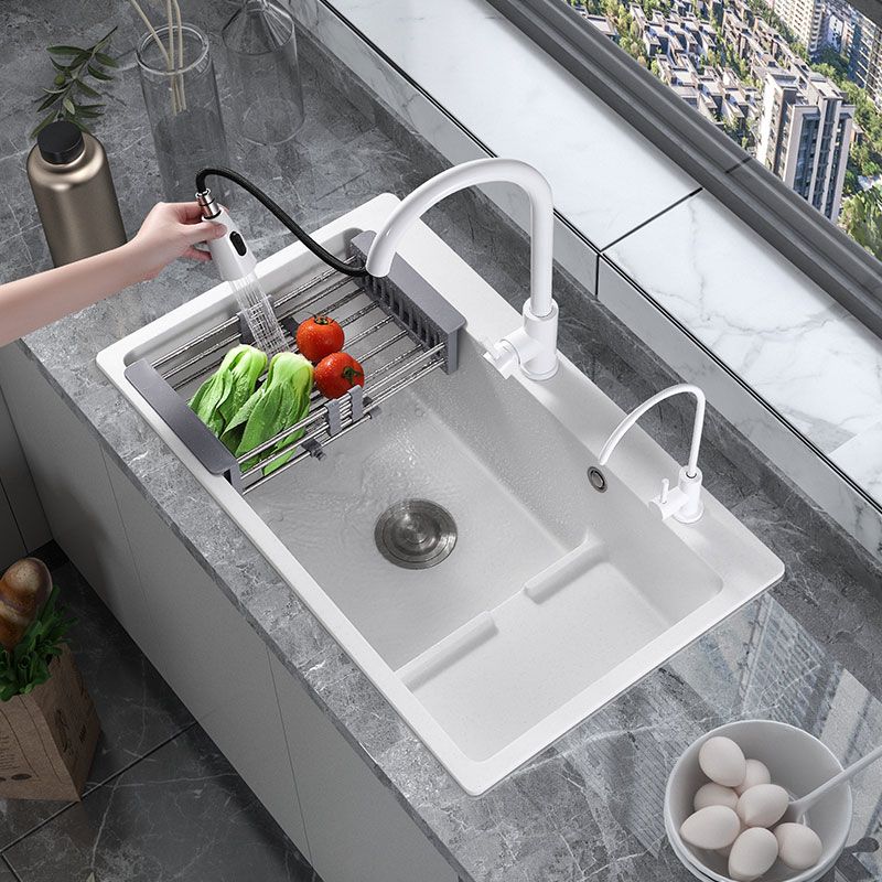 Contemporary Style Kitchen Sink Quartz Kitchen Sink in White Clearhalo 'Home Improvement' 'home_improvement' 'home_improvement_kitchen_sinks' 'Kitchen Remodel & Kitchen Fixtures' 'Kitchen Sinks & Faucet Components' 'Kitchen Sinks' 'kitchen_sinks' 1200x1200_7172cef9-fab5-4606-92c1-72d681261d02