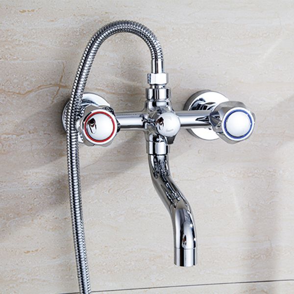 Chrome Bath Faucet Trim Wall Mounted Swivel Spout with Handheld Shower Clearhalo 'Bathroom Remodel & Bathroom Fixtures' 'Bathtub Faucets' 'bathtub_faucets' 'Home Improvement' 'home_improvement' 'home_improvement_bathtub_faucets' 1200x1200_717d6803-2f41-4c9c-a7b2-4f573f050751