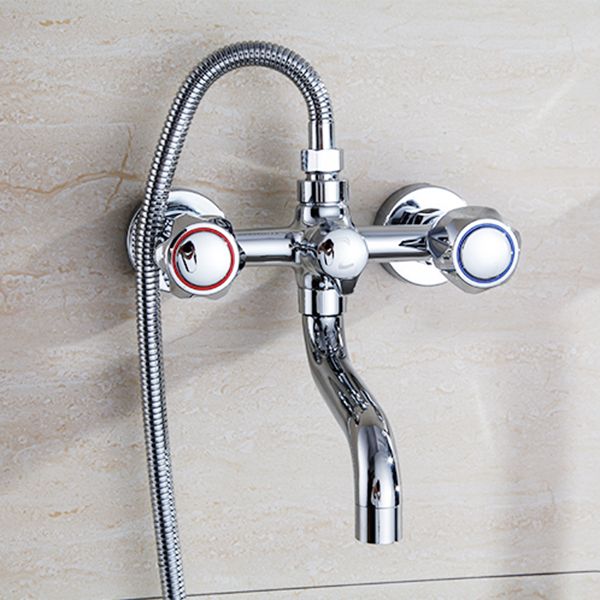 Chrome Bath Faucet Trim Wall Mounted Swivel Spout with Handheld Shower Clearhalo 'Bathroom Remodel & Bathroom Fixtures' 'Bathtub Faucets' 'bathtub_faucets' 'Home Improvement' 'home_improvement' 'home_improvement_bathtub_faucets' 1200x1200_717d6803-2f41-4c9c-a7b2-4f573f050751