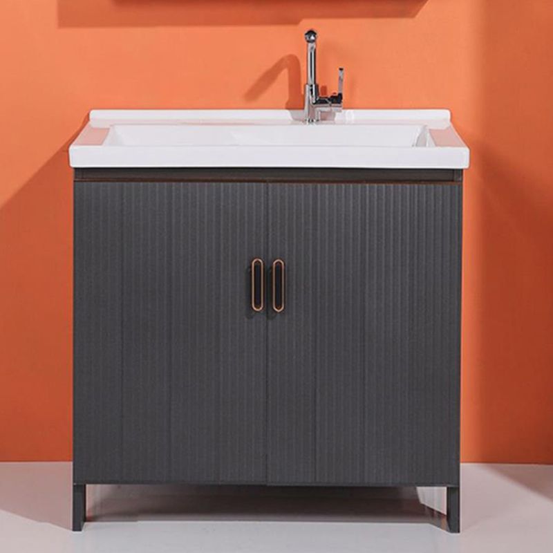 Waterproof Vanity Grey Single Sink Freestanding Mirror Rectangular Bath Vanity with Doors Clearhalo 'Bathroom Remodel & Bathroom Fixtures' 'Bathroom Vanities' 'bathroom_vanities' 'Home Improvement' 'home_improvement' 'home_improvement_bathroom_vanities' 1200x1200_718d9f06-38a7-431c-aabd-195f6e46e9ad