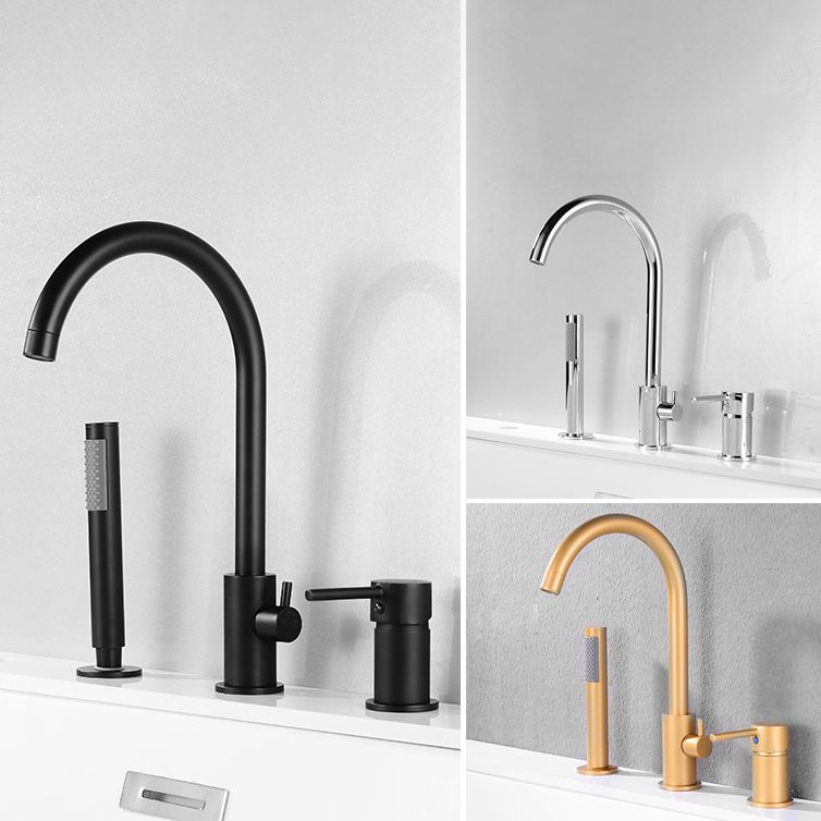 Modern Deck Mounted Metal Tub Filler Gooseneck Faucet in Black/Gold/Silver Clearhalo 'Bathroom Remodel & Bathroom Fixtures' 'Bathtub Faucets' 'bathtub_faucets' 'Home Improvement' 'home_improvement' 'home_improvement_bathtub_faucets' 1200x1200_71b1acc6-8cae-4e12-9cb8-048aec724a22