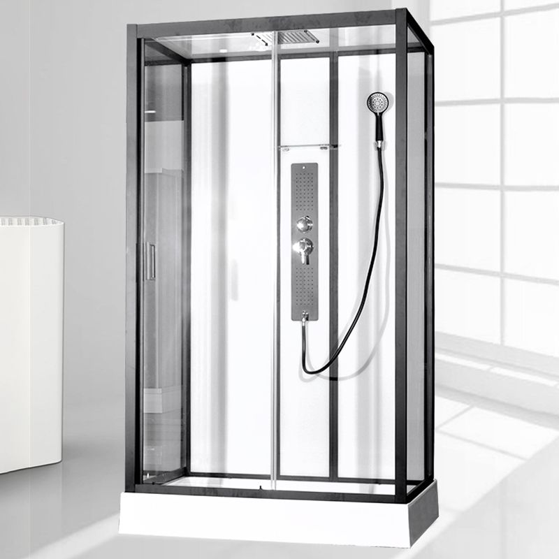 Black Framed Shower Enclosure Single Sliding Square Shower Kit Clearhalo 'Bathroom Remodel & Bathroom Fixtures' 'Home Improvement' 'home_improvement' 'home_improvement_shower_stalls_enclosures' 'Shower Stalls & Enclosures' 'shower_stalls_enclosures' 'Showers & Bathtubs' 1200x1200_71bebd87-d7c8-48f3-9c85-8828af5e50f9