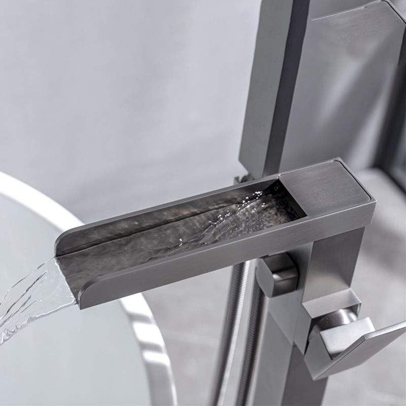 Floor Mounted Metal Freestanding Tub Filler Swivel Freestanding Faucet with Spray Gun Clearhalo 'Bathroom Remodel & Bathroom Fixtures' 'Bathtub Faucets' 'bathtub_faucets' 'Home Improvement' 'home_improvement' 'home_improvement_bathtub_faucets' 1200x1200_71d6cf6e-eba1-4077-b383-ccda19cf7956