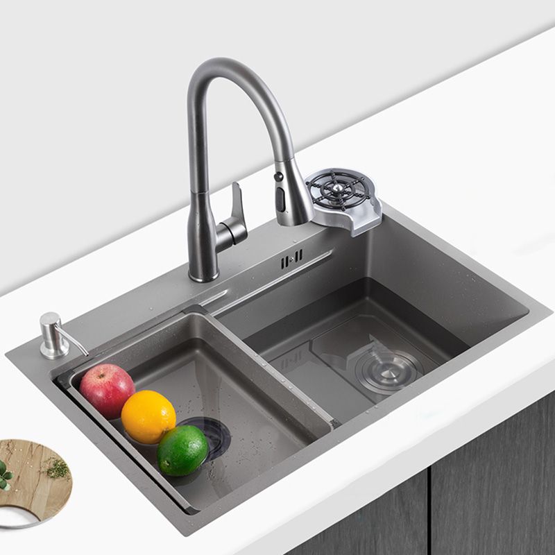 Grey Stainless Steel Kitchen Sink Single Bowl Sink with Soap Dispenser Clearhalo 'Home Improvement' 'home_improvement' 'home_improvement_kitchen_sinks' 'Kitchen Remodel & Kitchen Fixtures' 'Kitchen Sinks & Faucet Components' 'Kitchen Sinks' 'kitchen_sinks' 1200x1200_71e0471b-89bb-471c-8cb3-76557167a175