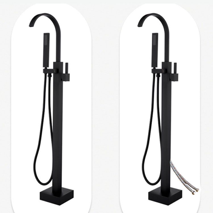 Contemporary Brass Freestanding Tub Filler with Hose Floor Mounted Bathroom Faucet Clearhalo 'Bathroom Remodel & Bathroom Fixtures' 'Bathtub Faucets' 'bathtub_faucets' 'Home Improvement' 'home_improvement' 'home_improvement_bathtub_faucets' 1200x1200_7252d391-f656-4e68-a231-70aa5ffd715a