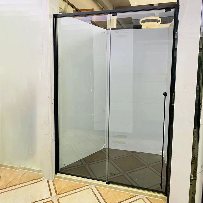 Tempered Glass Single Sliding Shower Bath Door Transparent Metal Framed Shower Door Clearhalo 'Bathroom Remodel & Bathroom Fixtures' 'Home Improvement' 'home_improvement' 'home_improvement_shower_tub_doors' 'Shower and Tub Doors' 'shower_tub_doors' 'Showers & Bathtubs' 1200x1200_72584e7f-ea0f-4fc0-852f-13d3e8498769