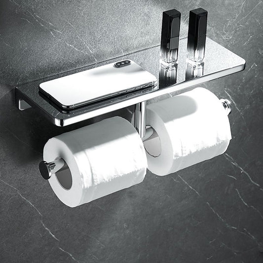 Contemporary 2-Piece Bathroom Set in Stainless Steel Polished Chrome Paper Holder Clearhalo 'Bathroom Hardware Sets' 'Bathroom Hardware' 'Bathroom Remodel & Bathroom Fixtures' 'bathroom_hardware_sets' 'Home Improvement' 'home_improvement' 'home_improvement_bathroom_hardware_sets' 1200x1200_729d7ff9-b158-457f-93e6-9af8b01a576b