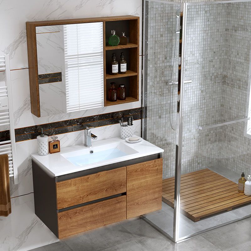 2 Drawers Vanity Wood Frame Freestanding Shelving Included Mirror Single Sink Vanity Clearhalo 'Bathroom Remodel & Bathroom Fixtures' 'Bathroom Vanities' 'bathroom_vanities' 'Home Improvement' 'home_improvement' 'home_improvement_bathroom_vanities' 1200x1200_72c64e1a-7603-4aaf-9e9d-09c068a014ab