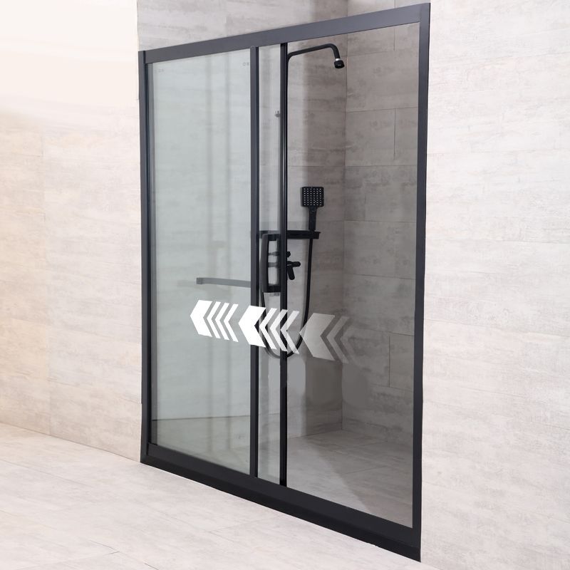 Black Single Sliding Shower Door Framed Tempered Shower Doors Clearhalo 'Bathroom Remodel & Bathroom Fixtures' 'Home Improvement' 'home_improvement' 'home_improvement_shower_tub_doors' 'Shower and Tub Doors' 'shower_tub_doors' 'Showers & Bathtubs' 1200x1200_72c7ff3a-0dfa-4783-800a-390c11615ab8