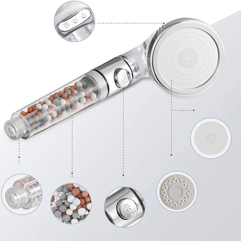 Contemporary Handheld Shower Head Round Filter Ball Spray Head in Silver Clearhalo 'Bathroom Remodel & Bathroom Fixtures' 'Home Improvement' 'home_improvement' 'home_improvement_shower_heads' 'Shower Heads' 'shower_heads' 'Showers & Bathtubs Plumbing' 'Showers & Bathtubs' 1200x1200_72da273f-ce07-4419-97bf-76113e53a046