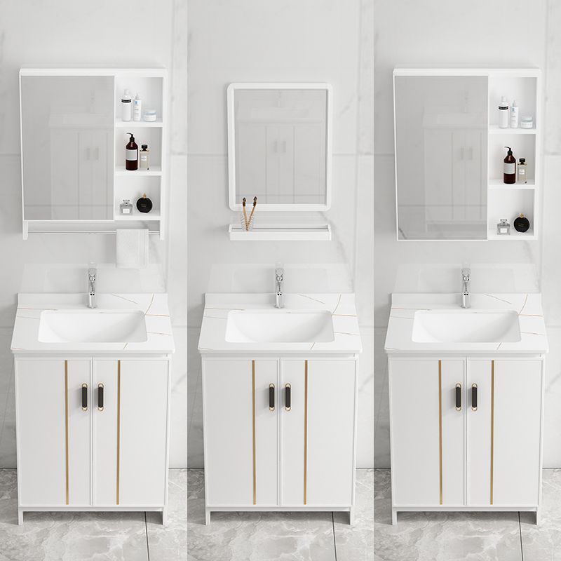 Single Sink Vanity Set White Mirror 2 Doors Freestanding Metal Frame Vanity Clearhalo 'Bathroom Remodel & Bathroom Fixtures' 'Bathroom Vanities' 'bathroom_vanities' 'Home Improvement' 'home_improvement' 'home_improvement_bathroom_vanities' 1200x1200_72f382c4-93cc-4500-84cd-869f96d0e20c
