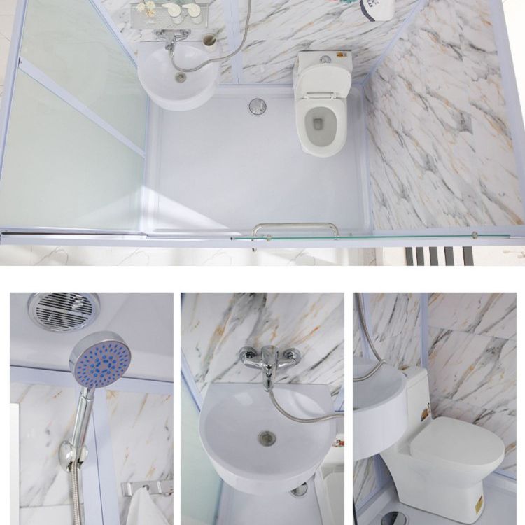 Framed Single Sliding Frosted Shower Kit Rectangle White Shower Stall Clearhalo 'Bathroom Remodel & Bathroom Fixtures' 'Home Improvement' 'home_improvement' 'home_improvement_shower_stalls_enclosures' 'Shower Stalls & Enclosures' 'shower_stalls_enclosures' 'Showers & Bathtubs' 1200x1200_7311eca8-dbb7-498e-8a9f-2c5677e4e6bc