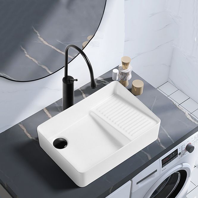 Contemporary Bathroom Sink Porcelain Solid Color Rectangular Vessel Lavatory Sink Clearhalo 'Bathroom Remodel & Bathroom Fixtures' 'Bathroom Sinks & Faucet Components' 'Bathroom Sinks' 'bathroom_sink' 'Home Improvement' 'home_improvement' 'home_improvement_bathroom_sink' 1200x1200_7314d83e-bbcc-4717-9916-065cbff02c19