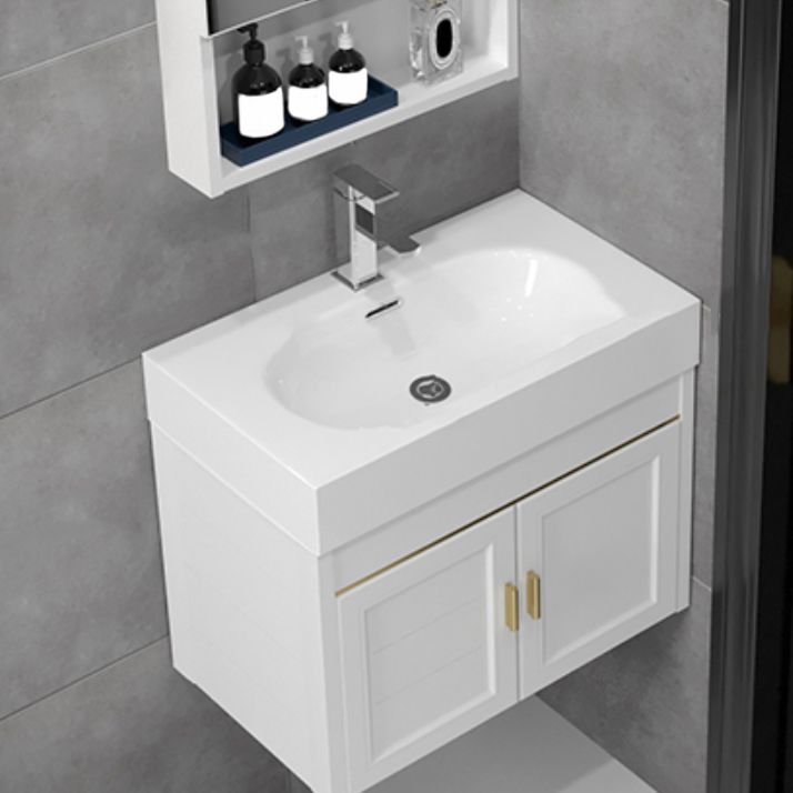 Glam Single Ceramic Top Vanity Oval Wall Mount Vanity Set with Mirror Clearhalo 'Bathroom Remodel & Bathroom Fixtures' 'Bathroom Vanities' 'bathroom_vanities' 'Home Improvement' 'home_improvement' 'home_improvement_bathroom_vanities' 1200x1200_732482cc-c09a-4197-9dff-177a62c8030d